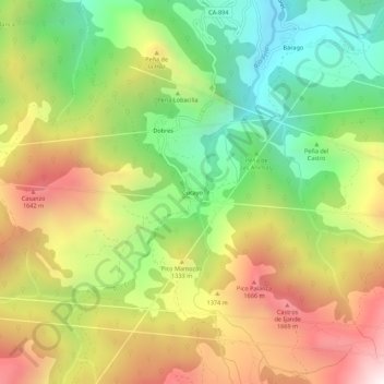 Mapa topográfico Cucayo, altitud, relieve