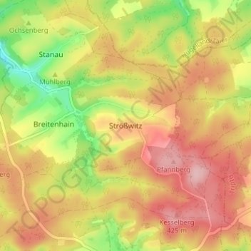 Mapa topográfico Strößwitz, altitud, relieve