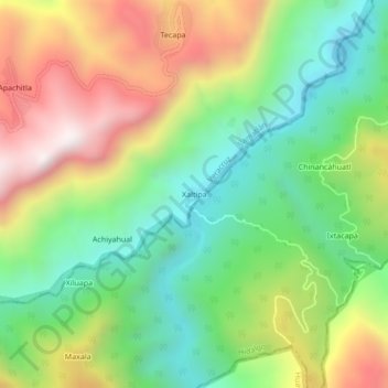 Mapa topográfico Xaltipa, altitud, relieve