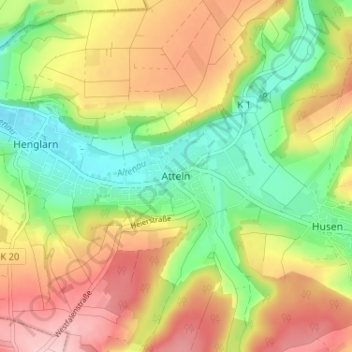 Mapa topográfico Atteln, altitud, relieve