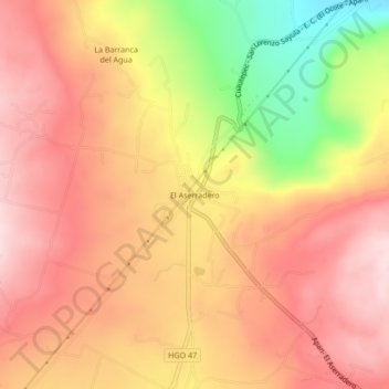 Mapa topográfico El Aserradero, altitud, relieve