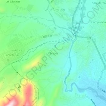 Mapa topográfico Obrajes, altitud, relieve