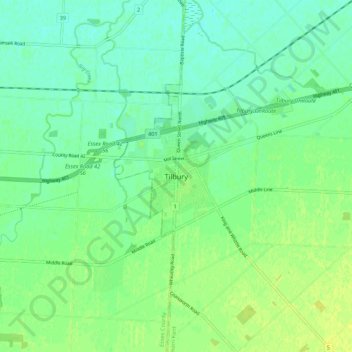 Mapa topográfico Tilbury, altitud, relieve