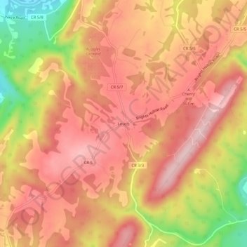 Mapa topográfico Levels, altitud, relieve