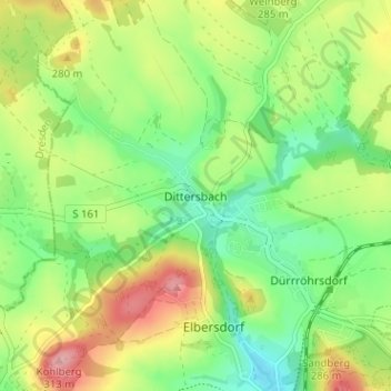Mapa topográfico Dittersbach, altitud, relieve