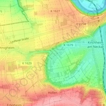 Mapa topográfico Hohenstein, altitud, relieve