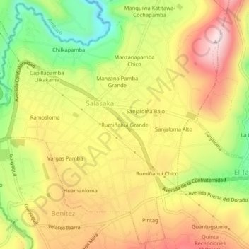 Mapa topográfico Rumiñahui Grande, altitud, relieve