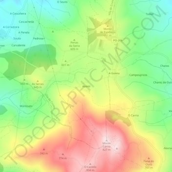 Mapa topográfico Asorei, altitud, relieve