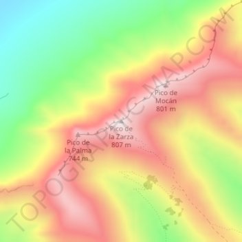 Mapa topográfico Pico de la Zarza, altitud, relieve