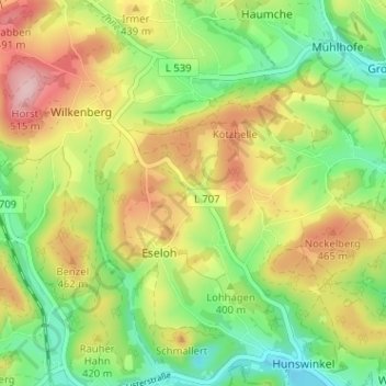 Mapa topográfico Wiebche, altitud, relieve