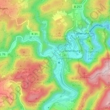 Mapa topográfico Kreuzberg, altitud, relieve