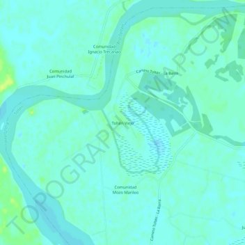 Mapa topográfico Toltén Viejo, altitud, relieve