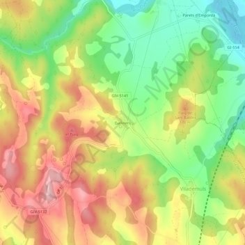 Mapa topográfico Galliners, altitud, relieve