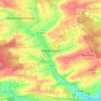 Mapa topográfico Massenbach, altitud, relieve