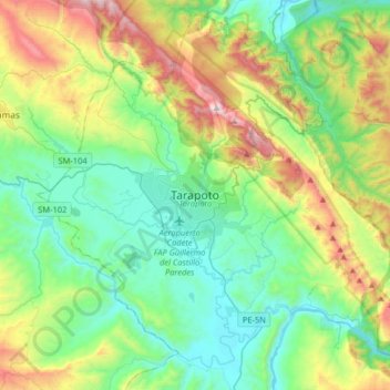 Mapa topográfico Tarapoto, altitud, relieve