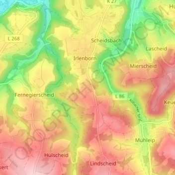 Mapa topográfico Hausen, altitud, relieve