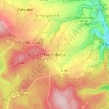 Mapa topográfico Kurort Hartha, altitud, relieve