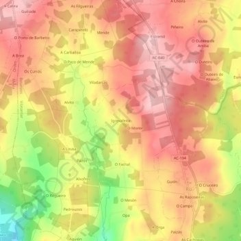 Mapa topográfico Igrexafeita, altitud, relieve