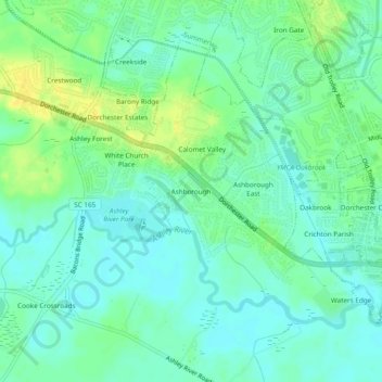 Mapa topográfico Ashborough, altitud, relieve