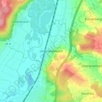 Mapa topográfico Unterleiterbach, altitud, relieve