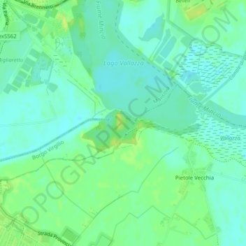 Mapa topográfico Forte di Pietole, altitud, relieve
