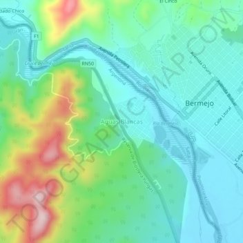 Mapa topográfico Aguas Blancas, altitud, relieve