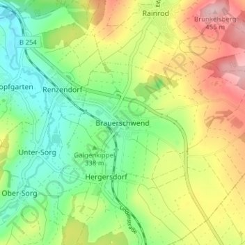 Mapa topográfico Brauerschwend, altitud, relieve