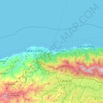 Mapa topográfico Maiquetía, altitud, relieve