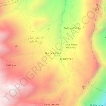 Mapa topográfico Nueva Soledad, altitud, relieve