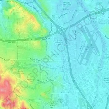 Mapa topográfico Pacheco, altitud, relieve