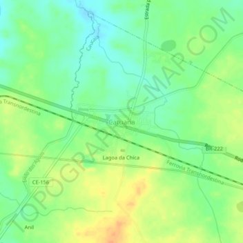 Mapa topográfico Catuana, altitud, relieve