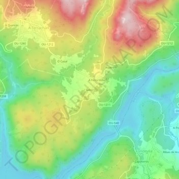 Mapa topográfico Galez, altitud, relieve