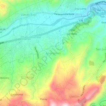 Mapa topográfico Apangoras, altitud, relieve