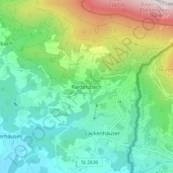 Mapa topográfico Riedelsbach, altitud, relieve