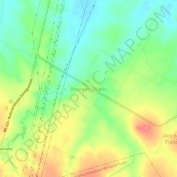 Mapa topográfico Povoado Quatis, altitud, relieve