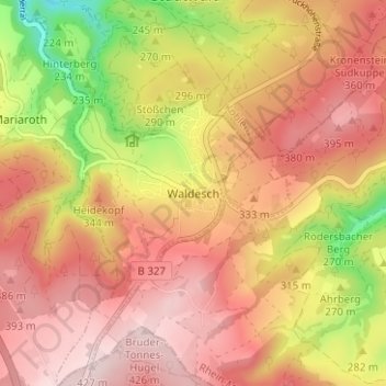 Mapa topográfico Waldesch, altitud, relieve