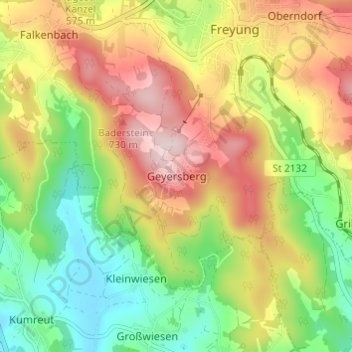 Mapa topográfico Geyersberg, altitud, relieve