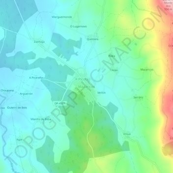 Mapa topográfico Mazaricos, altitud, relieve