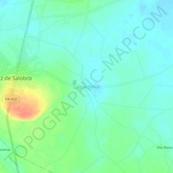 Mapa topográfico Lagoa Nova, altitud, relieve