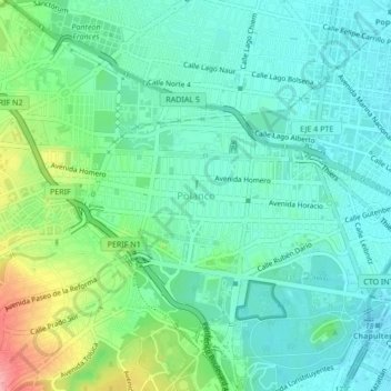 Mapa topográfico Polanco, altitud, relieve