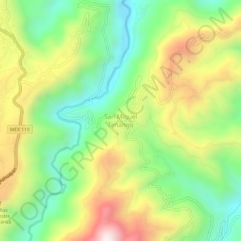 Mapa topográfico San Miguel Tenango, altitud, relieve