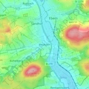 Mapa topográfico Heubach, altitud, relieve