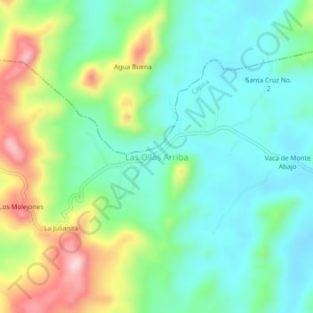 Mapa topográfico Las Ollas Arriba, altitud, relieve