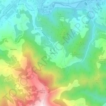 Mapa topográfico Kukuerri, altitud, relieve