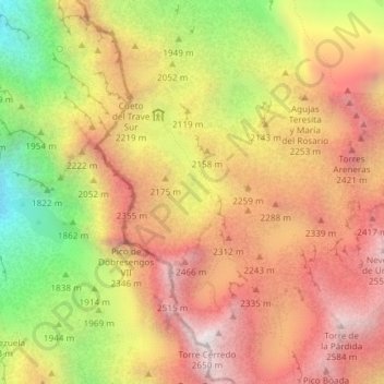 Mapa topográfico Jou de los Cabrones, altitud, relieve