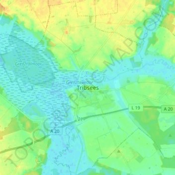 Mapa topográfico Tribsees, altitud, relieve