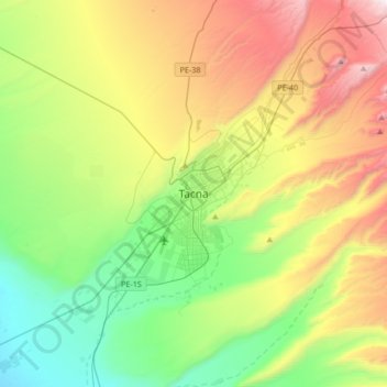 Mapa topográfico Tacna, altitud, relieve