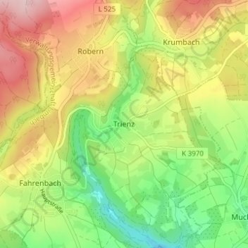 Mapa topográfico Trienz, altitud, relieve
