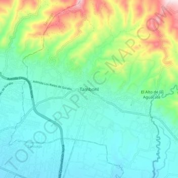 Mapa topográfico Tamboril, altitud, relieve