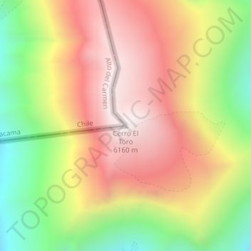 Mapa topográfico Cerro El Toro, altitud, relieve